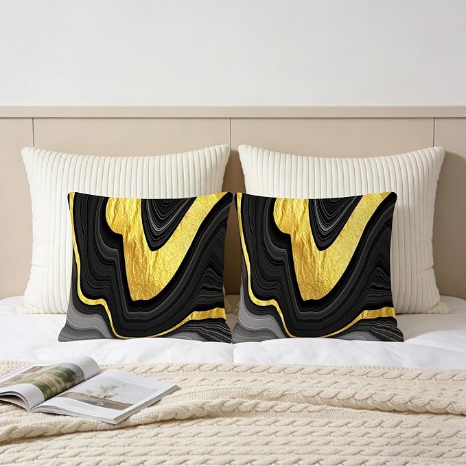 Black and Gold Marble Texture Throw Pillow Covers 18x18 Inch Set of 2, - Image 5