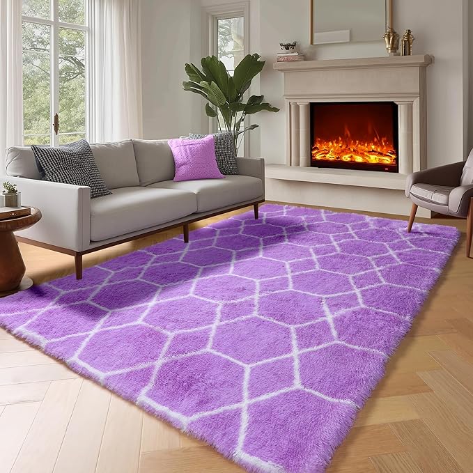 ONASAR Area Rugs for Bedroom Living Room, 4x6 Fluffy Purple and White Throw Rug - Image 3