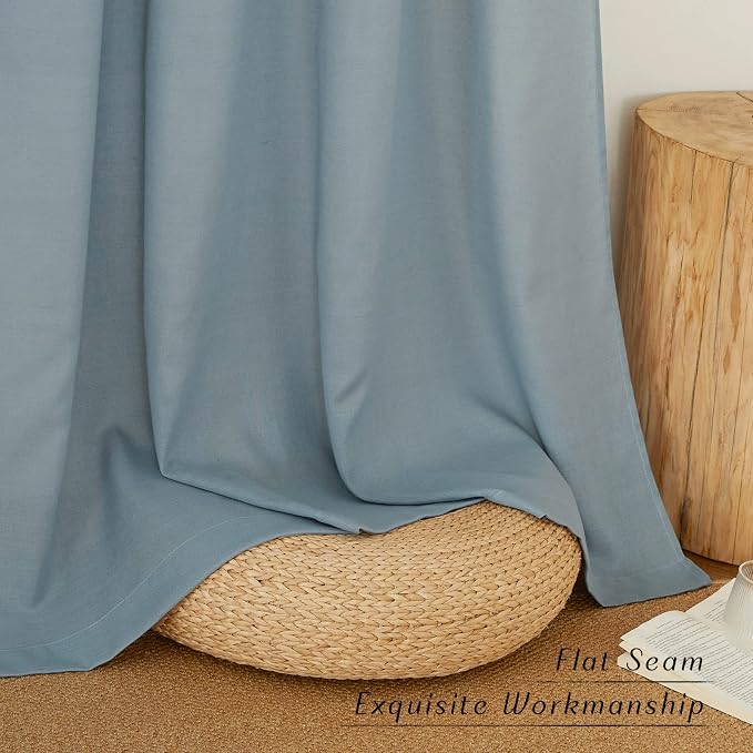 NICETOWN Flax Semi Sheer Stone Blue Linen Curtains - Image 7
