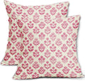 Hot Pink Floral Pillow Covers 16x16 Inch Set of 2, Vintage Flower Block Print by Sivirary