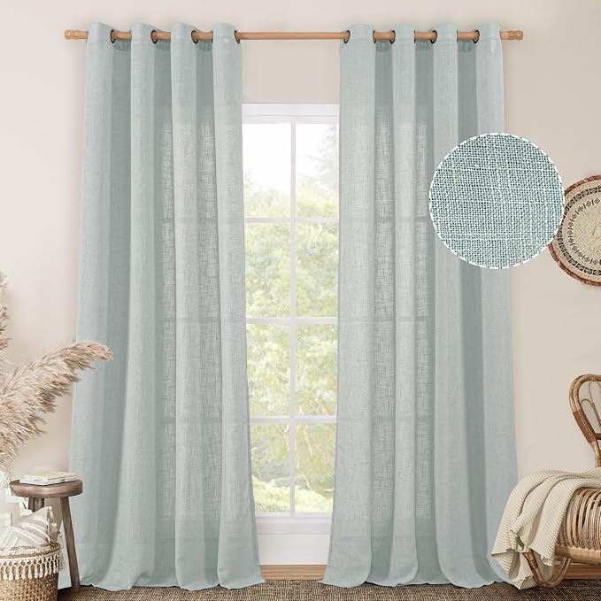 LAMIT Linen Semi Sheer Curtains 96 inches Long 2 Panels Set, Light Filtering by LAMIT