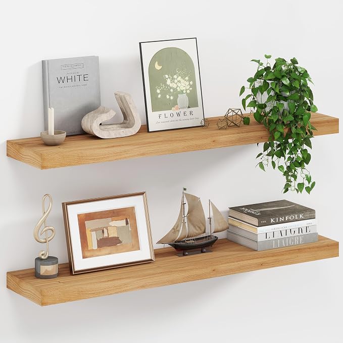 Floating Shelves, Deep USA-Sourced Rustic Elm Wood Wall Shelves by FunMemories