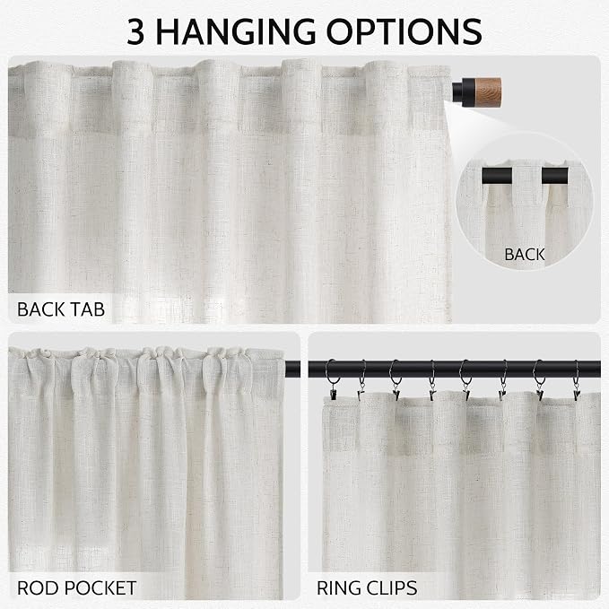 Nanspring Natural Linen Curtains 120 Inches Long - Image 2