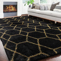 ONASAR 7x9 Area Rugs for Living Room Bedroom, Large Boho Fluffy Black and Gold by ONASAR