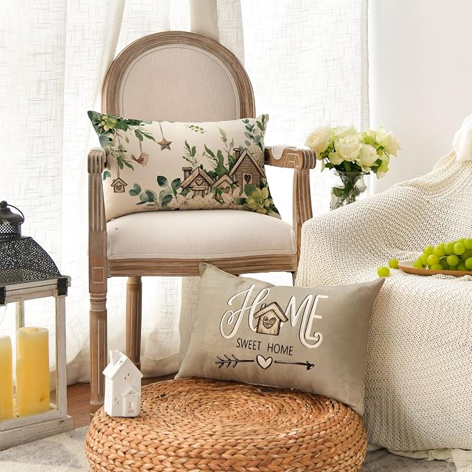 AVOIN colorlife Sweet Home Family is Everything Spring Floral Throw Pillow - Image 3