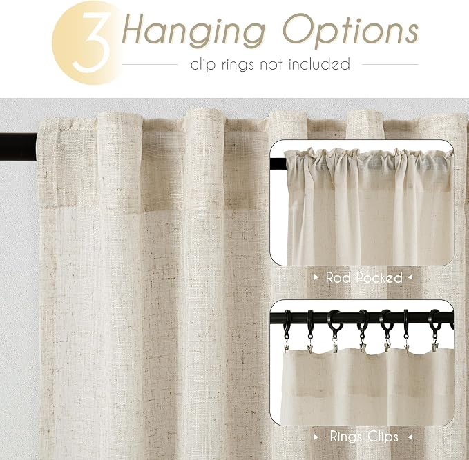 Faux Linen Beige Curtains 144 inches Long - Image 2