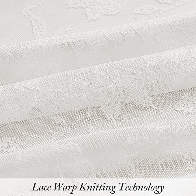 Rinwoc White Lace Semi-Sheer Kitchen Valance Curtains – Vintage Leaf Lace Tiers - Image 8