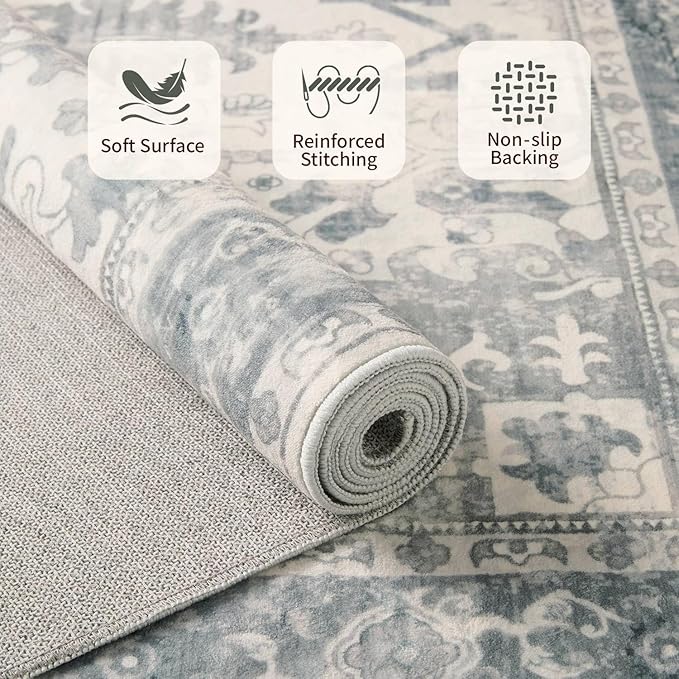 Rugxara 10x14 Extra Large Washable Area Rug, Soft Neutral Vintage Boho Rug - Image 7