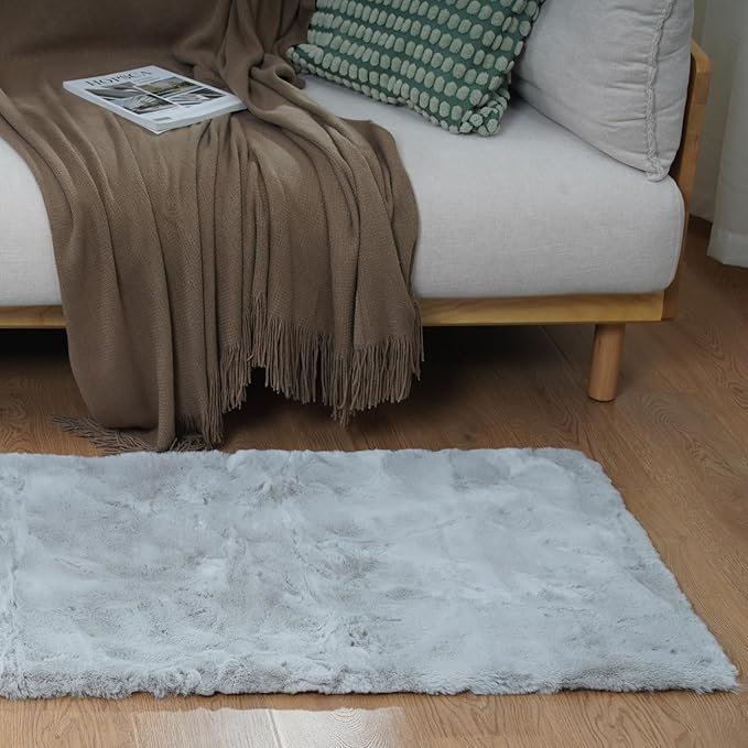 Latepis Small Grey 2x3 Fluffy Rug Washable Rugs Faux Rabbit Fur Shag Gray Rugs - Image 3