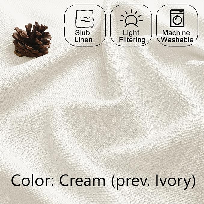 Chyhomenyc Light Filtering Curtains 90 Inch Length 2 Panels Set, Faux Linen - Image 3