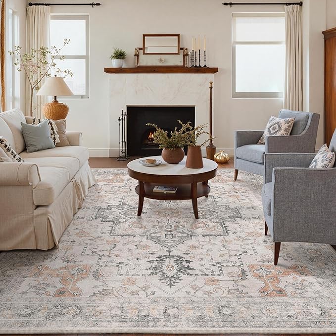 GENIMO 7x9 Area Rugs for Living Room, Non Slip Machine Washable Vintage Rugs - Image 7