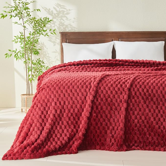NEWCOSPLAY Super Soft King Blanket Red Premium Silky Flannel Fleece 3D Clouds - Image 2