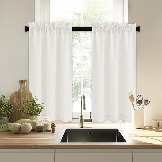 RYB HOME Kitchen Curtains Over Sink 36 inches Length, Linen Blend Semi Sheer - Image 7