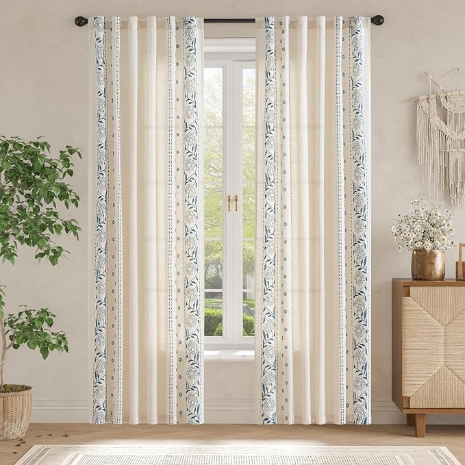 jinchan Winslow 4 Panel Curtains Set 84 Inch Length Embroidered Bordered Floral - Image 3