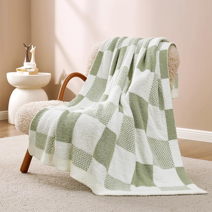 Snuggle Sac Checkered Blanket, Sage Green Throw Blanket - Image 7