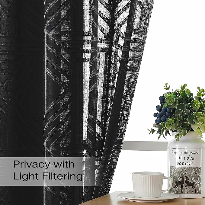 Simplebrand Semi Sheer Black Curtains 84 Inches Long 2 Panels, Light Filtering - Image 3