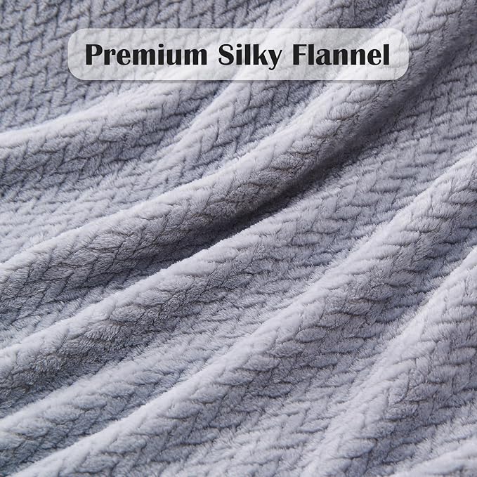 NEWCOSPLAY Super Soft Queen Blanket Grey Premium Silky Flannel Fleece Leaves - Image 5