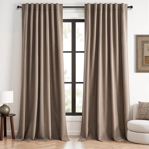 102 inch long blackout curtains 2 Panels 100% Black out Linen texture Curtain by Topfinel
