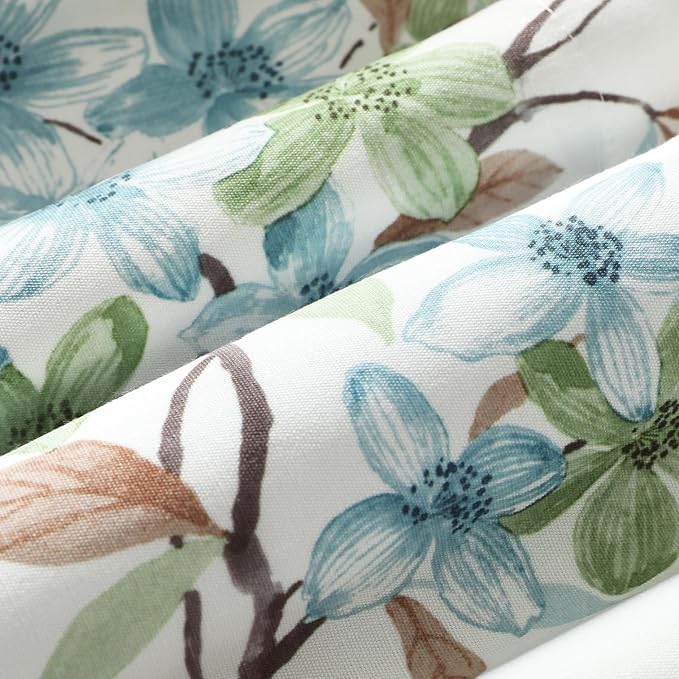Leeva Flower Print Pleated Valance, Linen Textured Rod Pocket Window Curtain - Image 7