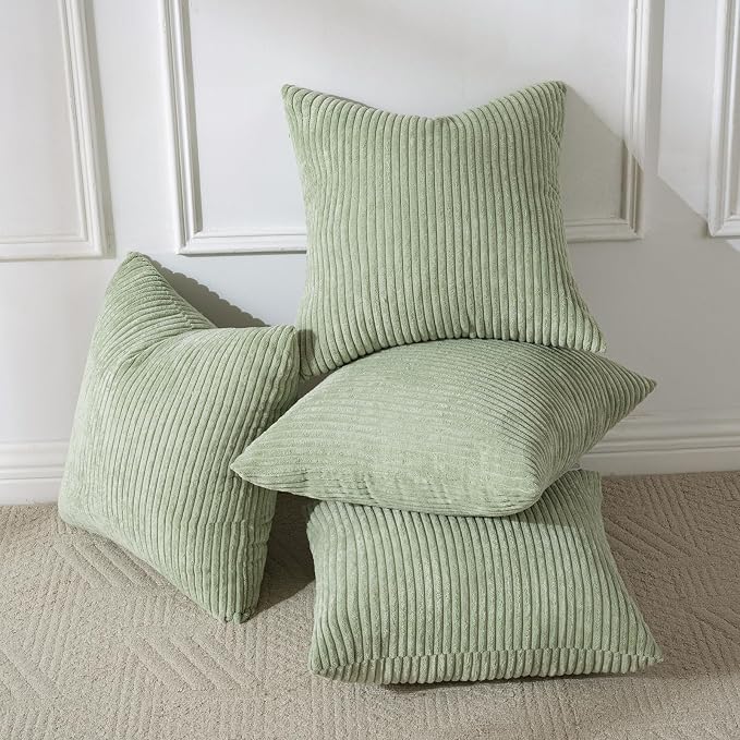 Volcanics Set of 4 Sage Green Corduroy Decorative Couch Throw Pillow Covers - Image 6