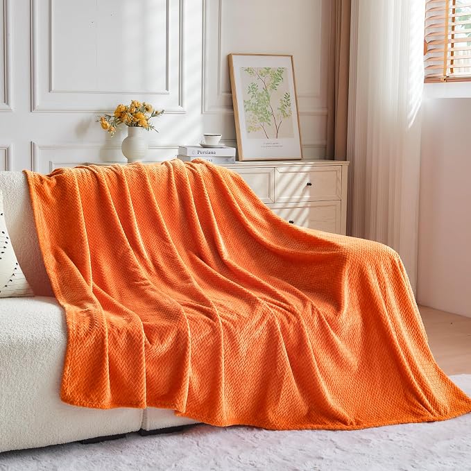NEWCOSPLAY Super Soft King Blanket Orange Premium Silky Flannel Fleece Leaves - Image 9