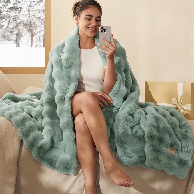 Bedsure GentleSoft Fluffy Fuzzy Sage Green Throw Blanket, Soft Cozy Fleece Faux - Image 7