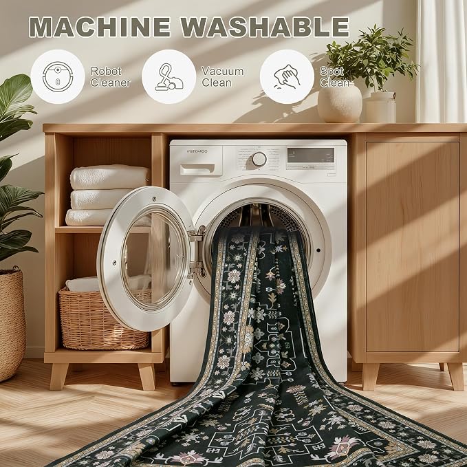 Area Rugs 10x12 Living Room Rug: Washable Rug Soft Vintage Boho Medallion - Image 6