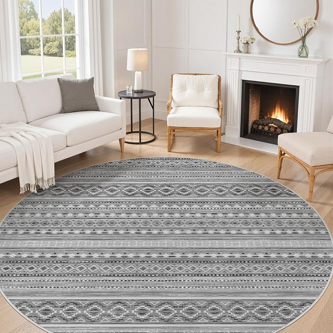 cotiled 8x8 Round Area Rug Living Room: Washable Boho Rugs by COTILED