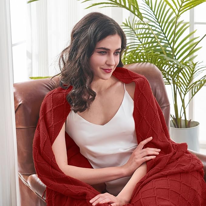 inhand Pomegranate Red Knitted Throw Blanket - Image 2