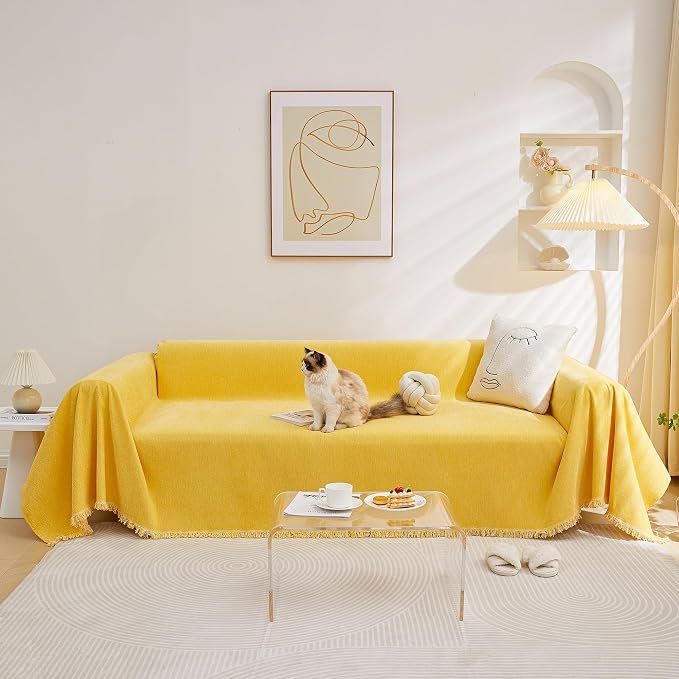 MEETSKY Yellow Couch Cover Oversized Chair Sofa Cover Single Chenille Couch - Image 7