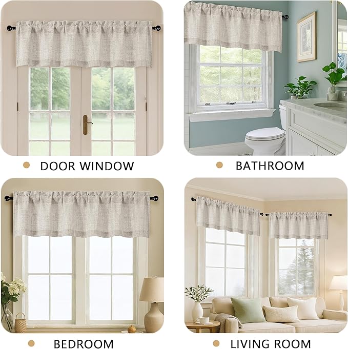 OVZME Valance for Windows, Light Filtering Faux Linen Textured Small Kitchen - Image 5