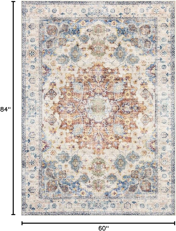 Area Rug 5×7, Vintage Boho Rug, Ultra-Soft Low Pile, Non Slip, Stain Resistant - Image 2
