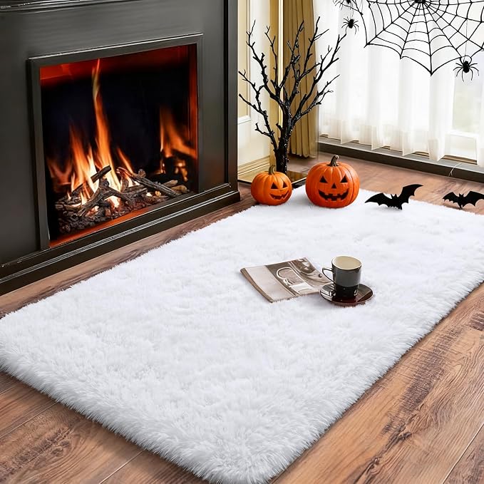 Merelax Fluffy Rug Shaggy Area Rug, Snow White 2x4 Small Rugs by Merelax