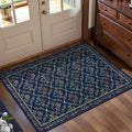 Tangsoo 2x3 Small Washable Entry Rug, Non Slip Blue Floral Throw Area Rugs by Tangsoo