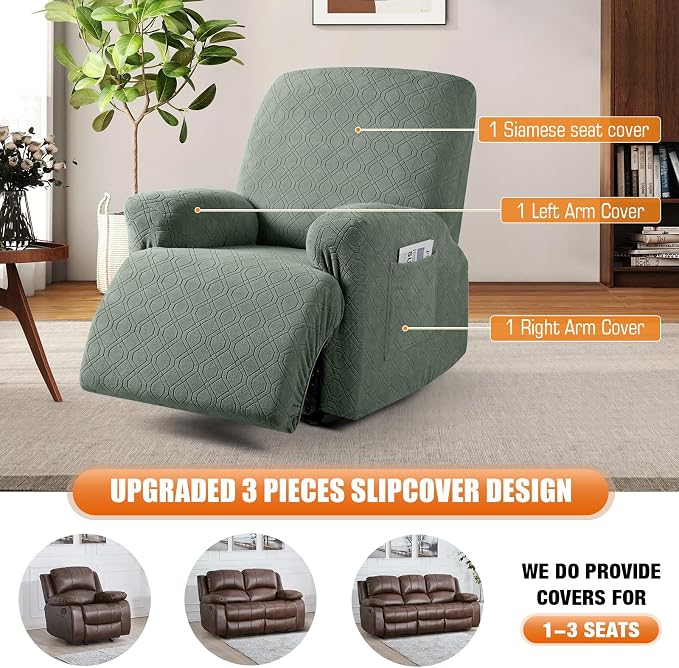 VANSOFY Recliner Chair Cover, 3-Pieces Stretch Recliner Covers - Image 6