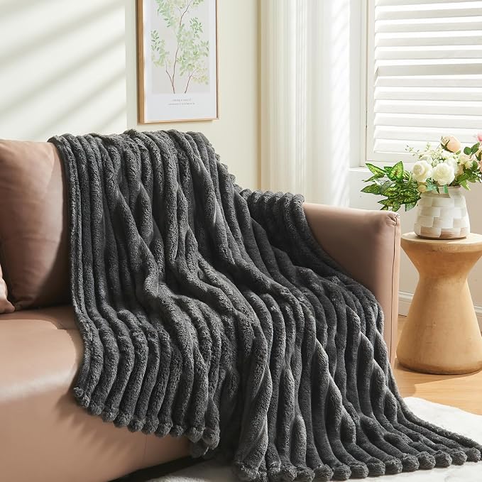 NEWCOSPLAY Super Soft Twin Blanket Grey Premium Silky Flannel Fleece 3D Ribbed - Image 8