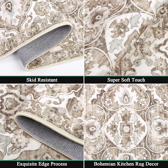 HEBE Farmhouse Kitchen Rugs Sets of 3 Non Slip Washable Boho Kitchen Rugs and - Image 3