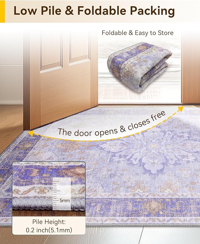 RELEANY Area Rugs 9'x12' Washable Non-Slip, Floral Vintage Distress Print - Image 6