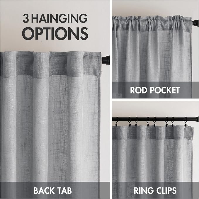 MIULEE Grey Linen Curtains 90 Inch Long - Image 3