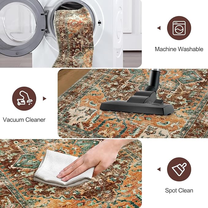 Yamaziot Washable Runner Rug, 2x7 Non-Slip Boho Vintage Hallway Rug Runner - Image 4