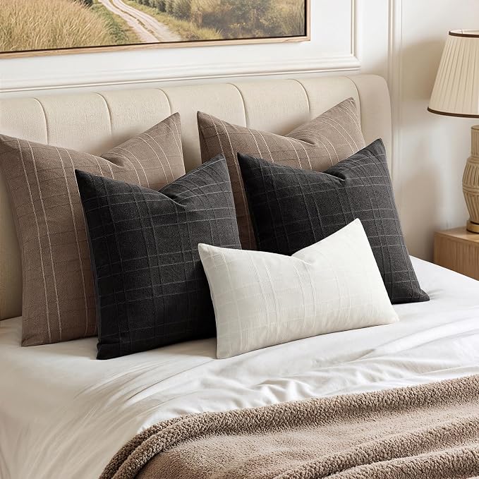MIULEE Decorative Linen Check Euro Shams Throw Pillow Covers Neutral Farmhouse - Image 3