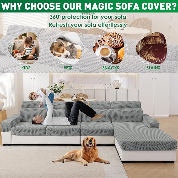 MAXIJIN Couch Cushion Covers for Sectional Sofa, Stretch Sofa Cushion Cover - Image 4