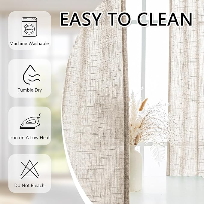 MYSKY HOME Cotton Curtains for Living Room Farmhouse Semi Sheer Light Filtering - Image 8
