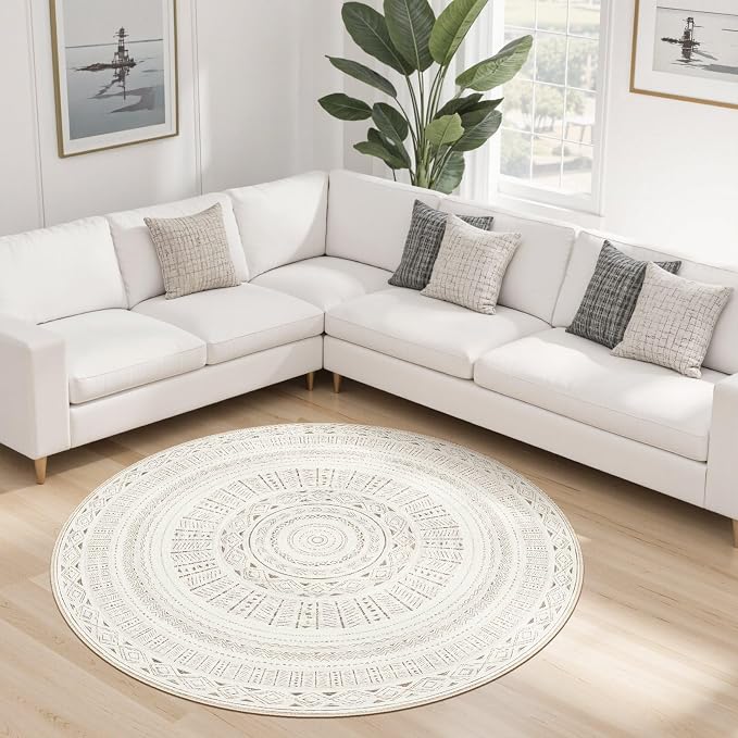 cotiled 5x5 Round Area Rug Living Room: Washable Boho Rugs - Image 8