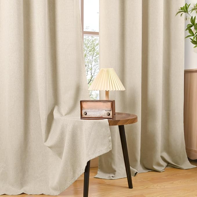 BGment Oatmeal Linen Curtains for Living Room 90 Inch Length 2 Panels Set - Image 8