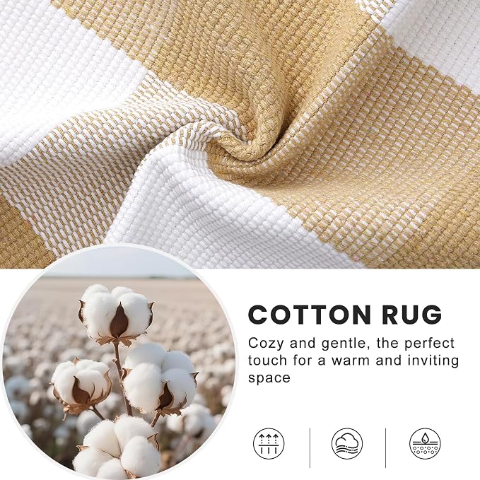 OLANLY Buffalo Plaid Rug 2' x 3' – Beige and White Cotton Checkered Doormat - Image 3