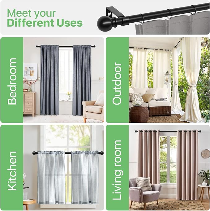 2 Pack Black Metal Curtain Rods, 28-60 inch, Heavy Duty, Adjustable, Wall - Image 7