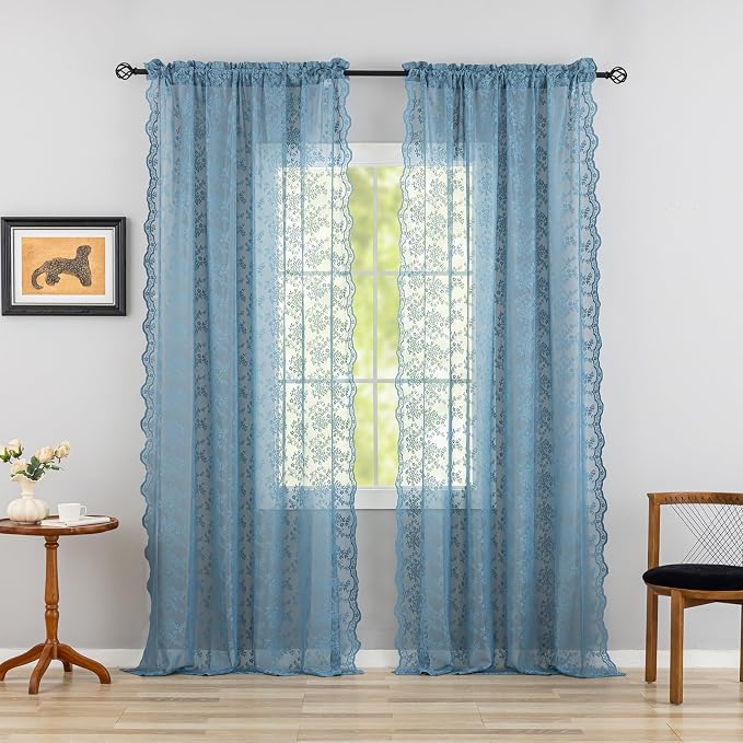 YJ YANJUN Vintage Lace Curtains 96 Inches Long-Victorian Floral Pattern Dusty by YJYANJUN