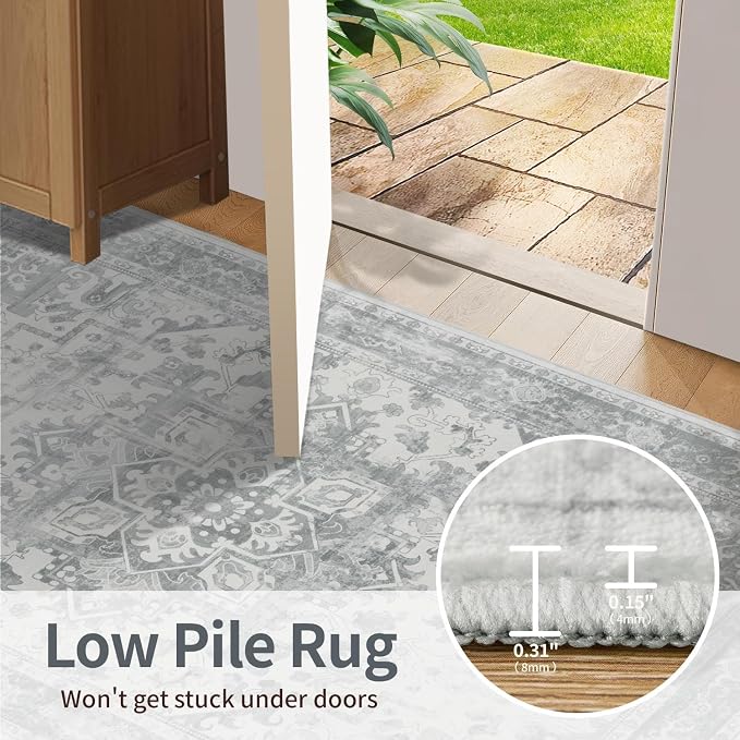 Rugxara Washable Area Rug for Living Room, Neutral Vintage Boho Rugs for Office - Image 7