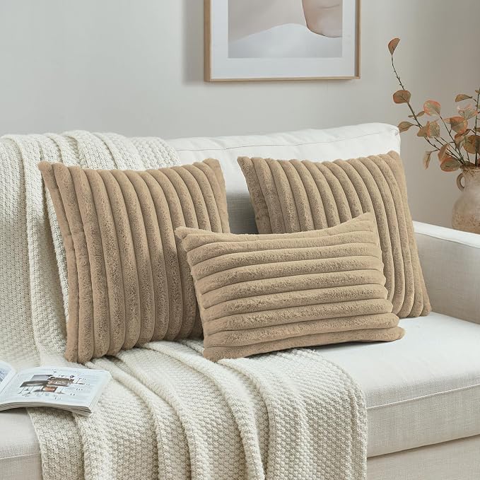 FUTEI Khaki Decorative Throw Pillow Covers Set of 2, 12x20 Inch Soft Fluffy - Image 4